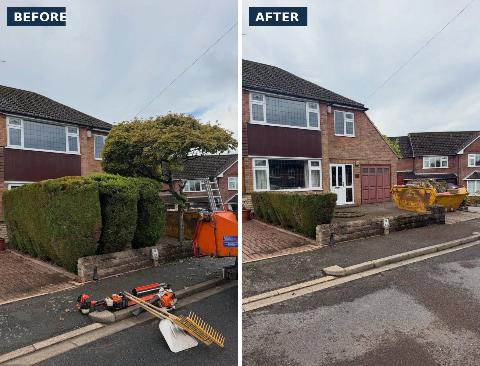 Before and after: front garden conifers removed
